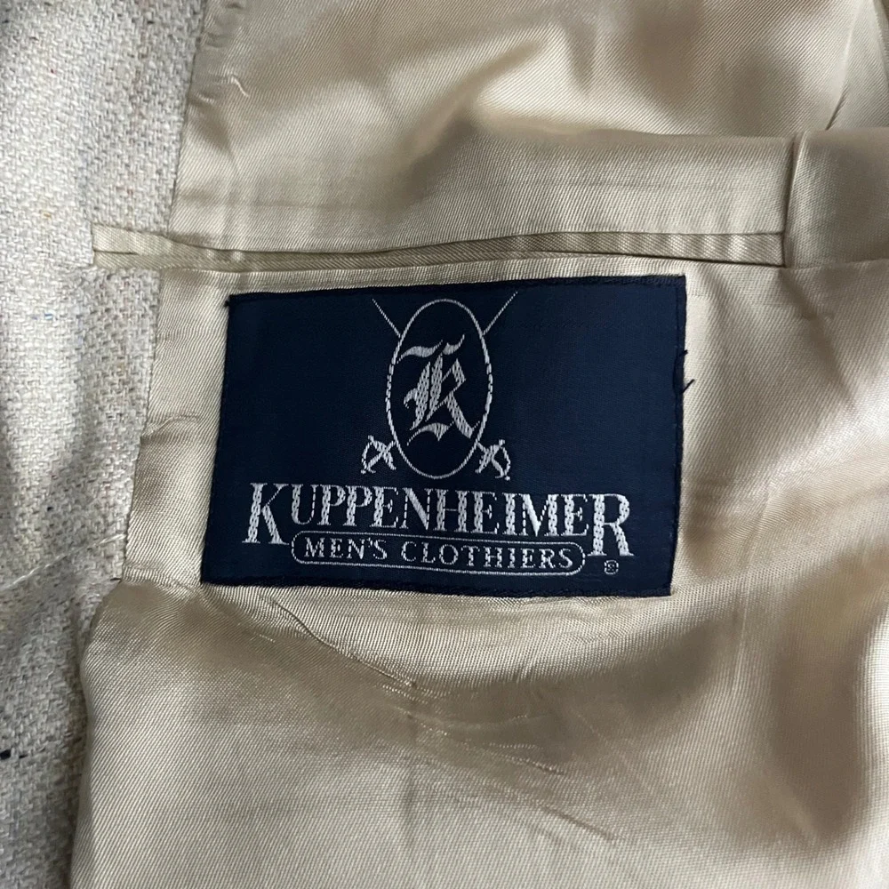 Kuppenheimer Blazer Mens 44L Beige Herringbone Two Button Silk Blend Vintage USA